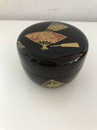 Japanese Tea Caddy Container Gold Hand Painted Urushi Lacquer