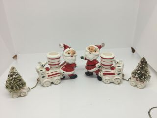 Vintage Holt Howard Santa With Train Candle Holder Pulling Christmas Tree Box