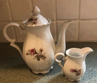 Royal Sealy Vintage China Moss Rose Tea/coffee Pot,  Creamer - Exc
