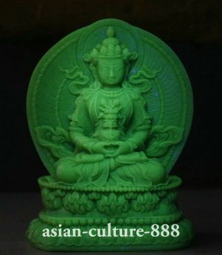 Glow In The Dark Jade Stone Carving Amitayus Longevity God Goddess Buddha Statue