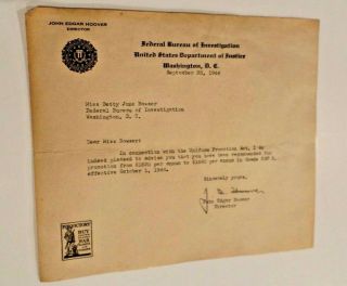 J Edgar Hoover typed letter signed Autograph FBI letterhead 1944 2