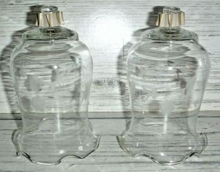 2 Home Interiors Homco Clear Glass Etched Tall Candle Votive Cups