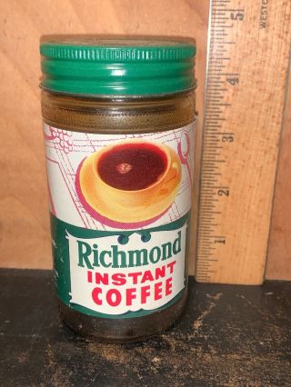 Vintage Richmond Instant Coffee Glass Jar With Label