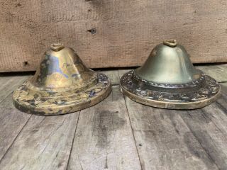 Vintage Pair Brass Ceiling Canopy Cap Covers Hanging Light Fixture Chandelier