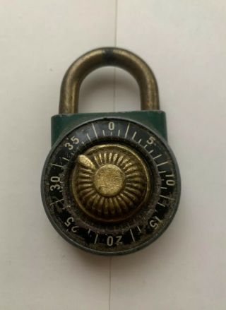Vintage E.  T.  Fraim Combination Lock - Padlock - Green And Brass - W/ Combo