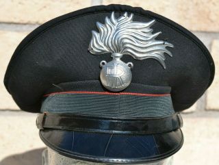 Vintage Italian Polizia Militare Carabinieri Black Visor Hat Italy Mp Military