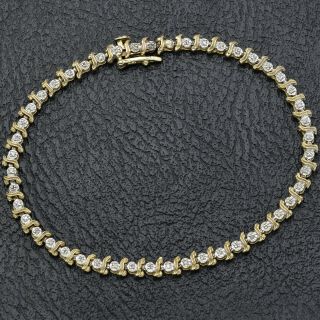 Vintage 14k Yellow Gold Diamond Swirl Tennis Link Bracelet 7.  0 Grams 7 Inches
