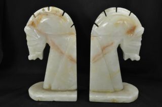 Vintage Mexican Handcrafted Onyx Stone Horse Head Bookends