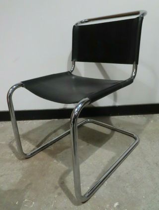 Mart Stam Black Leather Cantilever Side Chair Bauhaus Breuer Mid Century