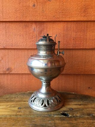 Antique Bradley And Hubbard Nickel Plated Oil Lamp Base The B&h