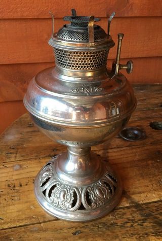 Antique Bradley And Hubbard Nickel Plated Oil Lamp Base The B&H 3
