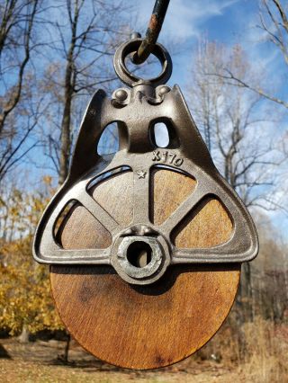 Antique Cast Iron And Wood Pulley.  " X170 "