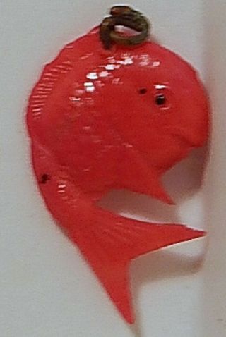 Vintage Red Celluloid Jumping Fish Charm Japan