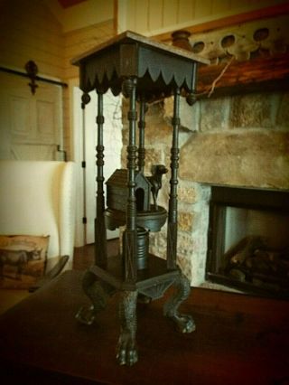 Antique Pedestal/ Plant Stand - Figural - Dog And His House - Black Forest