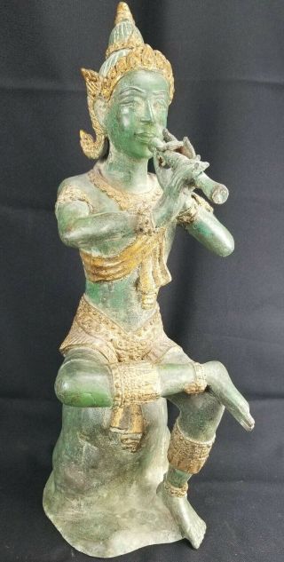 Large Vintage Thai Bronze Musician Statue Sculpture 20 " And 18 Pounds