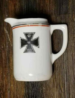 Ww1 Wwi Imperial German Porcelain Milk Jug Pourer Ceramic Iron Cross Medal Award