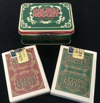 Golden Nugget Playing Cards In Green Tin