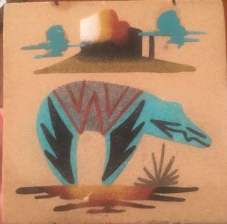 Native Indian " Bear " Sand Painting By Eyazzie Navajo 6 " X 6 " Decorative Wall Tile