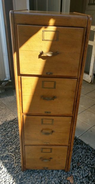 Library Bureau Sole Makers 4 Drawer Antique Wood File Cabinet