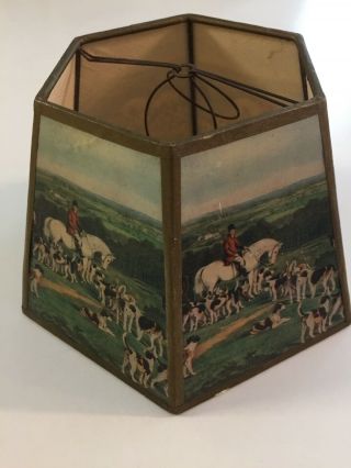 Vintage Fox Hunting Scene Lamp Shade Horses & Hounds Panels Hexagon 6” Tall