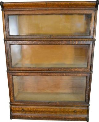 17651 Oak Three Section Bookcase With Drawer