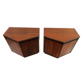 Mid Century Modern Lane Walnut Nighstands/end Tables/side Tables W/glass Tops