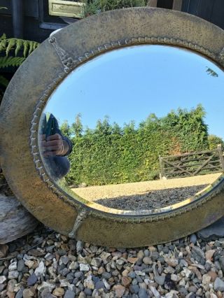 A Large Arts And Crafts Brass Repousse Wall Mirror 2