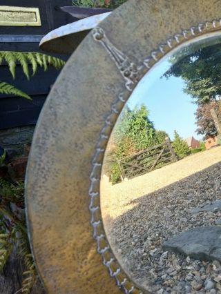 A Large Arts And Crafts Brass Repousse Wall Mirror 3
