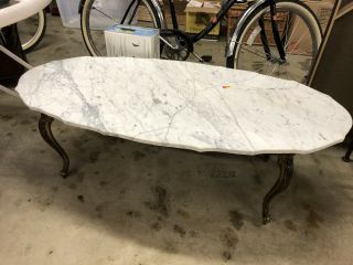 Vintage Antique Brass Coffee Table With Marble Top
