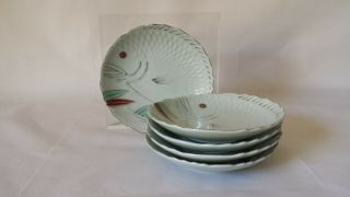 Vintage Hand Painted Japanese Small Fish Serving Dishes Set Of 5 Sushi