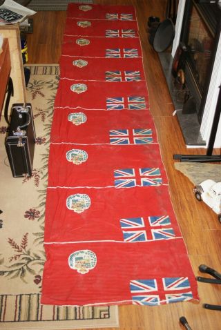 Rare Early 1870 - 1898 Canadian Red Ensign Flag Banner /138 " X 16 " / 9 Flags