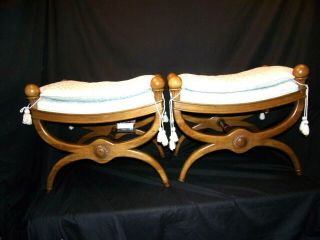 Vintage Pair Baker Furniture Curule Bench Ottoman Seat Fine Hollywood Regency