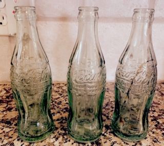 Vintage Antique Early Green Coca Cola Set Of 3 Bottle Seattle Wa 6 Oz Coke