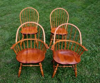 Vintage Set Of 4 Nichols And Stone Windsor Chairs Side And Armchairs Maple 1988