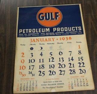 Vintage 1938 Advertising Gulf Oil Gasoline Paper Petroleum Calendar Complete