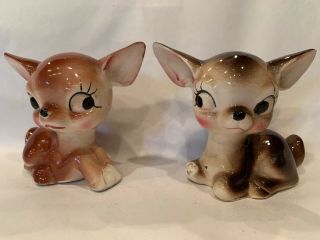 Vintage Deer Fawns Salt & Pepper Shakers Japan Christmas Or Year Round