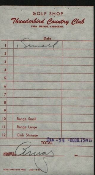 Desi Arnaz Hand Signed Autographed Country Club Receipt W/coa - I Love Lucy