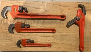 Vintage Rigid Tool Co.  Hex Pipe Wrench Set.  4pc No.  15,  11,  9,  & E - 110 Offset