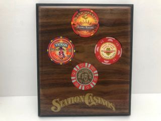 Stations Casino Wall Plaque Four $5 Chips Texas Sunset Boulder & Bingo Palace