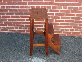 Antique Walnut Folding Step Stool Library Ladder Plant Stand