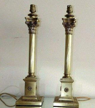 Pair Quality Antique Gilt Bronze Corinthian Column Lamps For A Nurse Fund