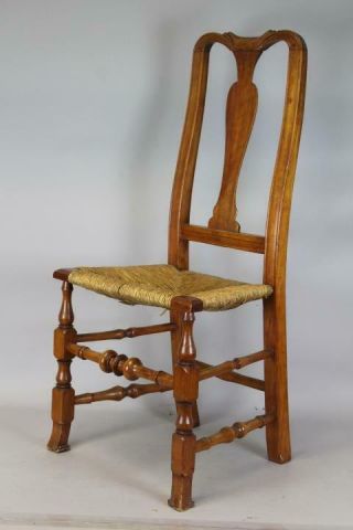 RARE 18TH C NORWICH,  CT QA CHAIR BOLD SPANISH FEET WITH CARVED CREST OLD PATINA 2