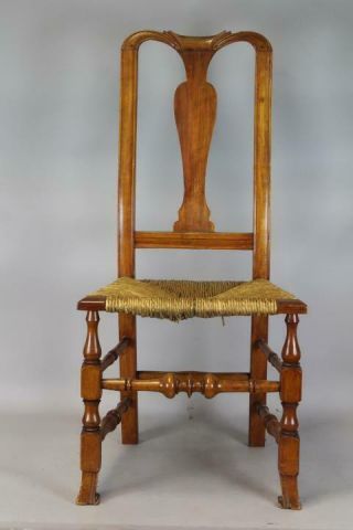 RARE 18TH C NORWICH,  CT QA CHAIR BOLD SPANISH FEET WITH CARVED CREST OLD PATINA 3
