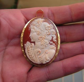 Vintage 925 Sterling Silver Hand Carved Shell Cameo Top Quality Pendant Necklace