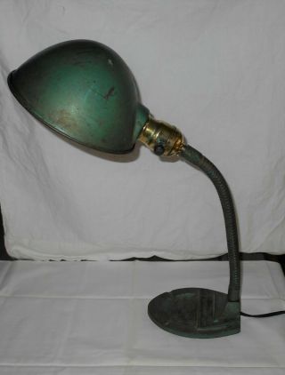 Vintage Gooseneck Cast Iron Base Industrial Electric Desk Table Lamp / Ashtray
