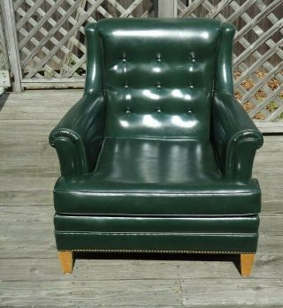 Vintage Green Leather Chair Mid - Century