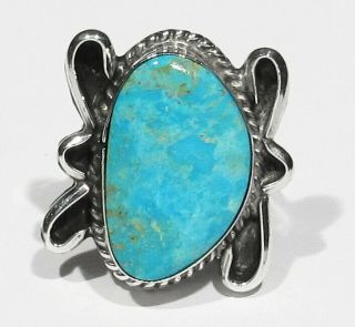 Large Vintage 1970s Signed Navajo 925 Silver Natural Candelaria Turquoise Ring 7