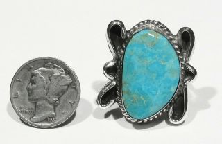 Large Vintage 1970s Signed Navajo 925 Silver Natural Candelaria Turquoise Ring 7 2