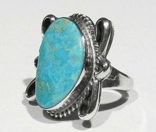 Large Vintage 1970s Signed Navajo 925 Silver Natural Candelaria Turquoise Ring 7 3
