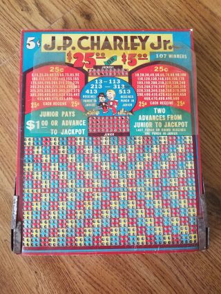 Vintage 5 Cent Jp Charley Jr Punch Board 10.  5” X 8.  5”